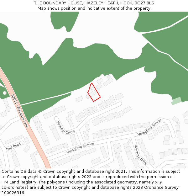 THE BOUNDARY HOUSE, HAZELEY HEATH, HOOK, RG27 8LS: Location map and indicative extent of plot