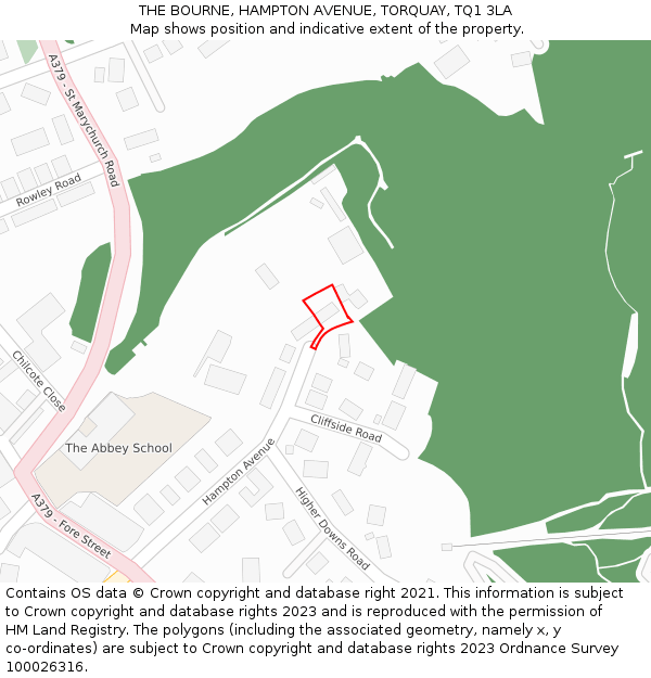 THE BOURNE, HAMPTON AVENUE, TORQUAY, TQ1 3LA: Location map and indicative extent of plot