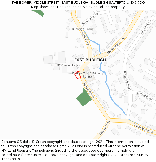 THE BOWER, MIDDLE STREET, EAST BUDLEIGH, BUDLEIGH SALTERTON, EX9 7DQ: Location map and indicative extent of plot