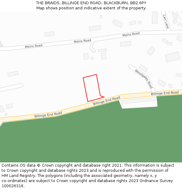 THE BRAIDS, BILLINGE END ROAD, BLACKBURN, BB2 6PY: Location map and indicative extent of plot