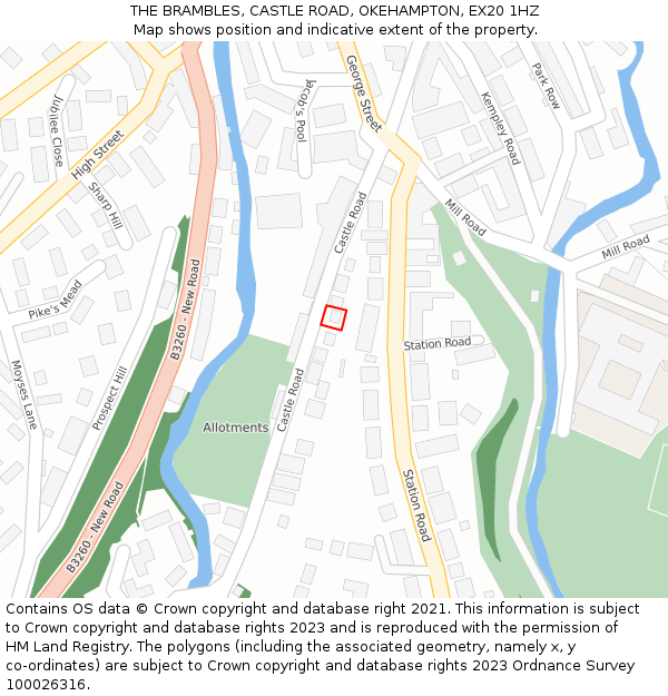 THE BRAMBLES, CASTLE ROAD, OKEHAMPTON, EX20 1HZ: Location map and indicative extent of plot