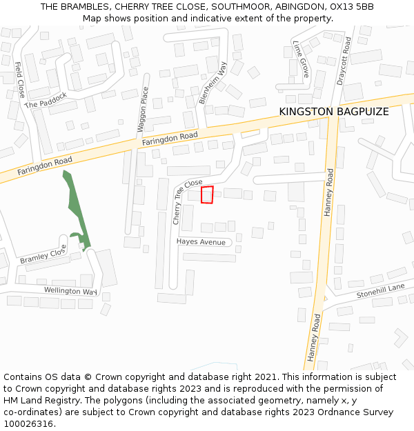 THE BRAMBLES, CHERRY TREE CLOSE, SOUTHMOOR, ABINGDON, OX13 5BB: Location map and indicative extent of plot