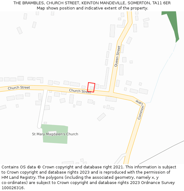 THE BRAMBLES, CHURCH STREET, KEINTON MANDEVILLE, SOMERTON, TA11 6ER: Location map and indicative extent of plot