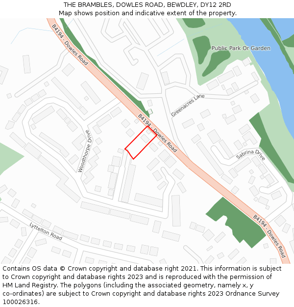 THE BRAMBLES, DOWLES ROAD, BEWDLEY, DY12 2RD: Location map and indicative extent of plot