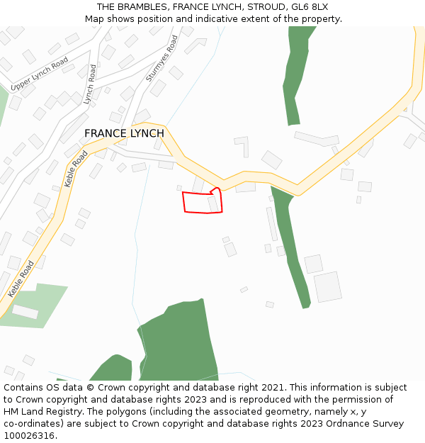 THE BRAMBLES, FRANCE LYNCH, STROUD, GL6 8LX: Location map and indicative extent of plot