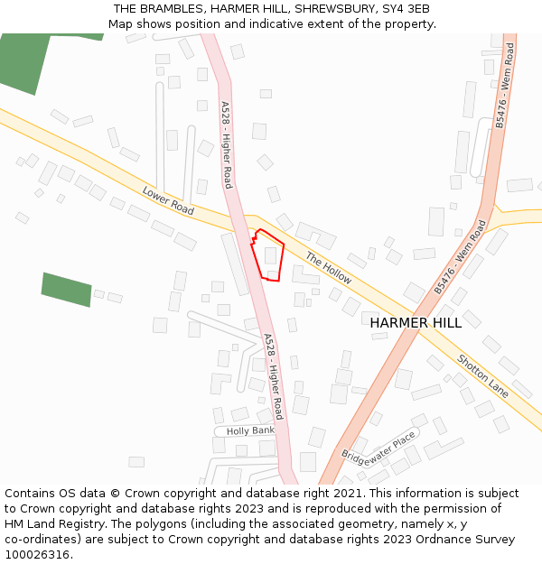 THE BRAMBLES, HARMER HILL, SHREWSBURY, SY4 3EB: Location map and indicative extent of plot