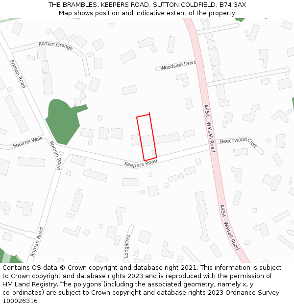 THE BRAMBLES, KEEPERS ROAD, SUTTON COLDFIELD, B74 3AX: Location map and indicative extent of plot