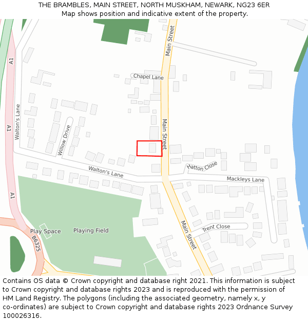 THE BRAMBLES, MAIN STREET, NORTH MUSKHAM, NEWARK, NG23 6ER: Location map and indicative extent of plot
