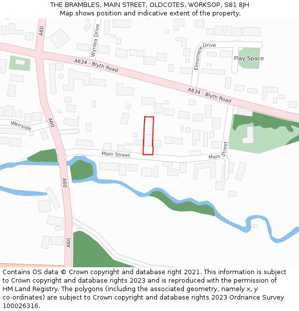 THE BRAMBLES, MAIN STREET, OLDCOTES, WORKSOP, S81 8JH: Location map and indicative extent of plot