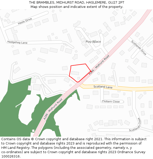 THE BRAMBLES, MIDHURST ROAD, HASLEMERE, GU27 2PT: Location map and indicative extent of plot