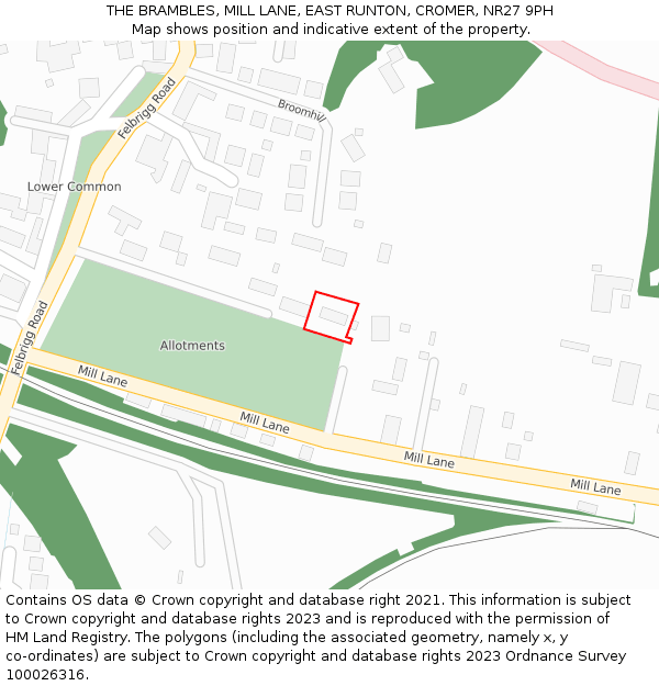 THE BRAMBLES, MILL LANE, EAST RUNTON, CROMER, NR27 9PH: Location map and indicative extent of plot