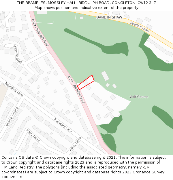 THE BRAMBLES, MOSSLEY HALL, BIDDULPH ROAD, CONGLETON, CW12 3LZ: Location map and indicative extent of plot