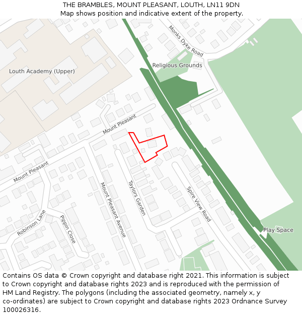 THE BRAMBLES, MOUNT PLEASANT, LOUTH, LN11 9DN: Location map and indicative extent of plot