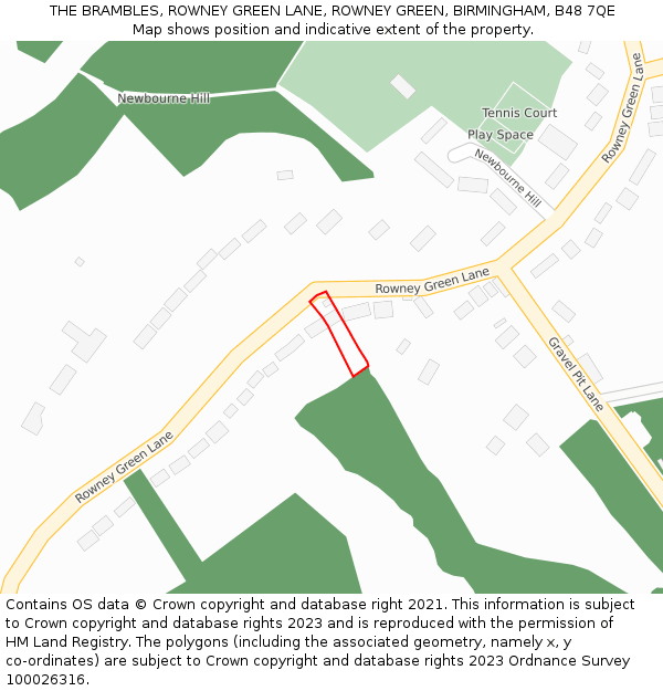 THE BRAMBLES, ROWNEY GREEN LANE, ROWNEY GREEN, BIRMINGHAM, B48 7QE: Location map and indicative extent of plot