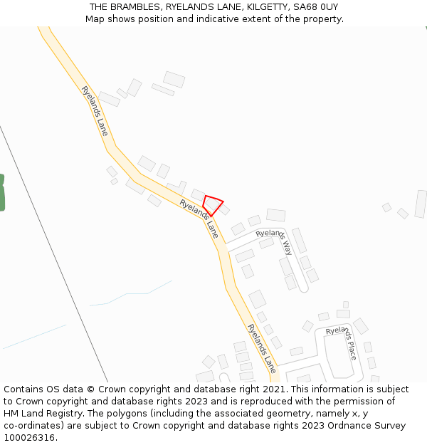 THE BRAMBLES, RYELANDS LANE, KILGETTY, SA68 0UY: Location map and indicative extent of plot