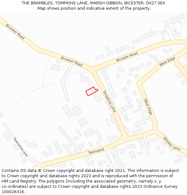 THE BRAMBLES, TOMPKINS LANE, MARSH GIBBON, BICESTER, OX27 0EX: Location map and indicative extent of plot