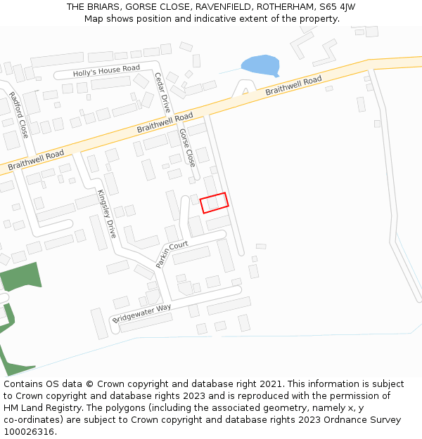 THE BRIARS, GORSE CLOSE, RAVENFIELD, ROTHERHAM, S65 4JW: Location map and indicative extent of plot