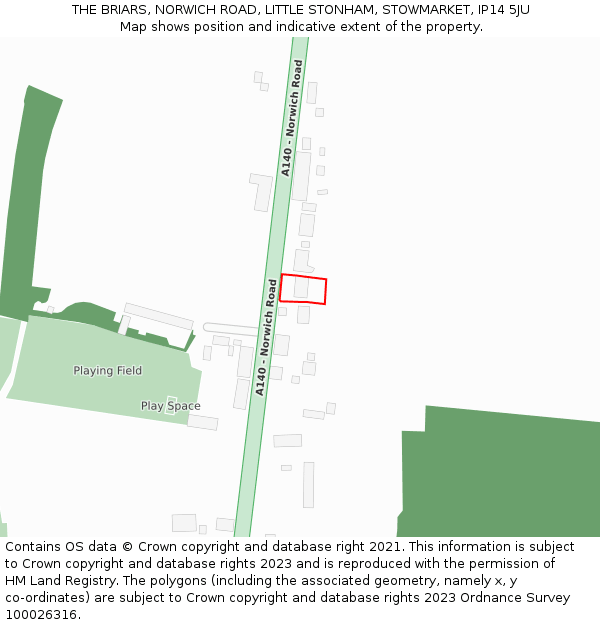 THE BRIARS, NORWICH ROAD, LITTLE STONHAM, STOWMARKET, IP14 5JU: Location map and indicative extent of plot