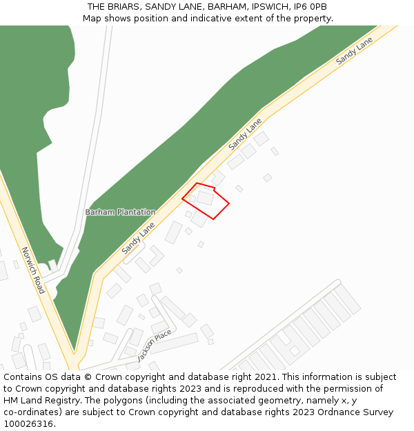 THE BRIARS, SANDY LANE, BARHAM, IPSWICH, IP6 0PB: Location map and indicative extent of plot