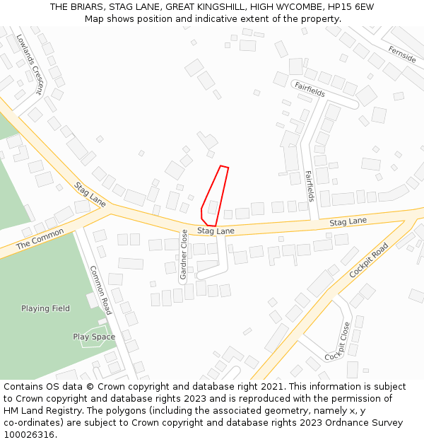 THE BRIARS, STAG LANE, GREAT KINGSHILL, HIGH WYCOMBE, HP15 6EW: Location map and indicative extent of plot