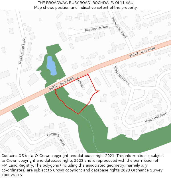 THE BROADWAY, BURY ROAD, ROCHDALE, OL11 4AU: Location map and indicative extent of plot