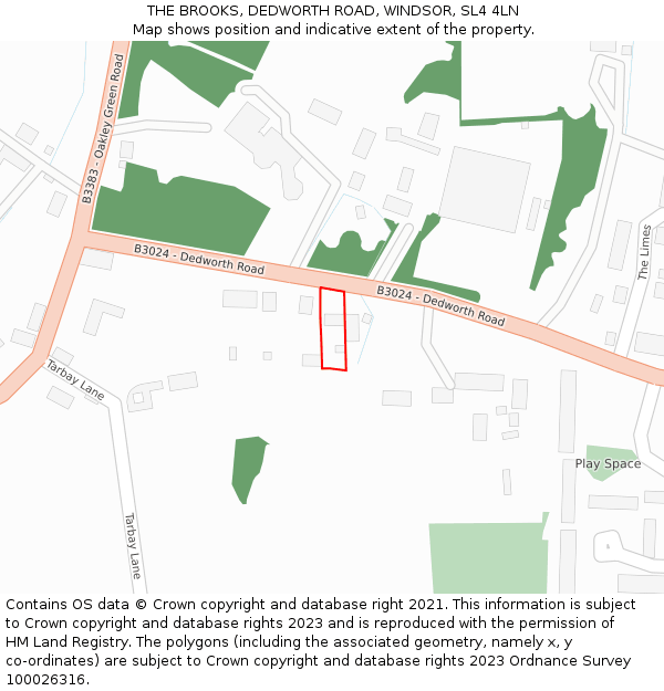 THE BROOKS, DEDWORTH ROAD, WINDSOR, SL4 4LN: Location map and indicative extent of plot