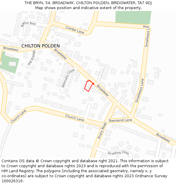 THE BRYN, 54, BROADWAY, CHILTON POLDEN, BRIDGWATER, TA7 9DJ: Location map and indicative extent of plot