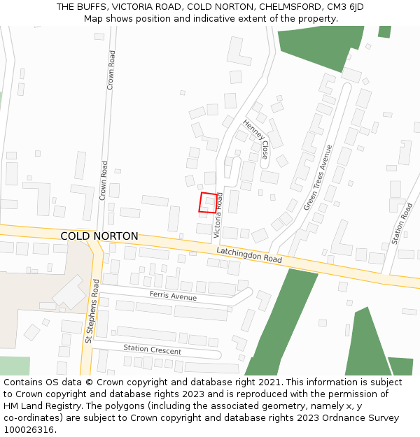 THE BUFFS, VICTORIA ROAD, COLD NORTON, CHELMSFORD, CM3 6JD: Location map and indicative extent of plot