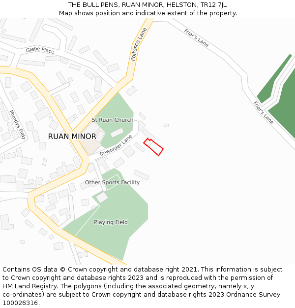 THE BULL PENS, RUAN MINOR, HELSTON, TR12 7JL: Location map and indicative extent of plot