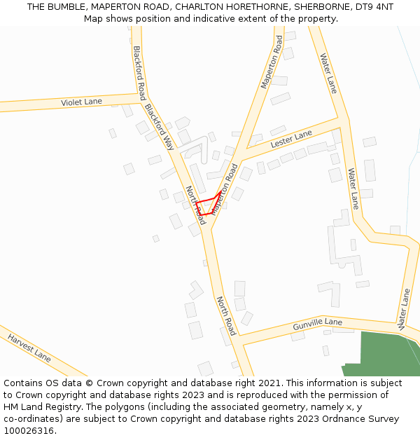 THE BUMBLE, MAPERTON ROAD, CHARLTON HORETHORNE, SHERBORNE, DT9 4NT: Location map and indicative extent of plot