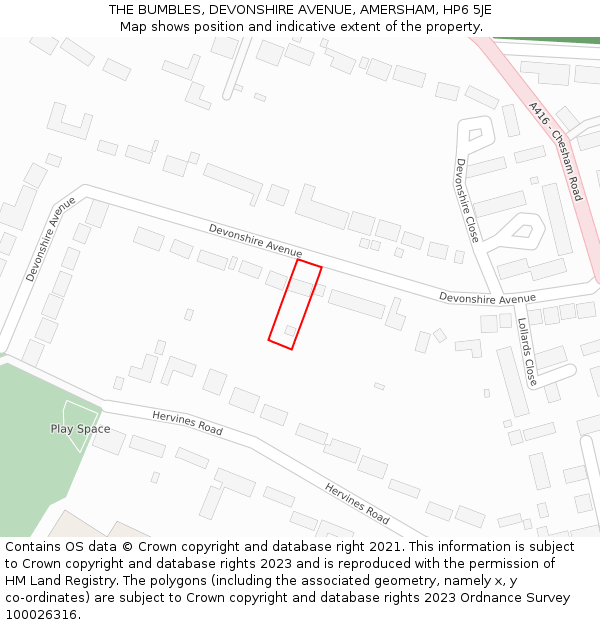 THE BUMBLES, DEVONSHIRE AVENUE, AMERSHAM, HP6 5JE: Location map and indicative extent of plot