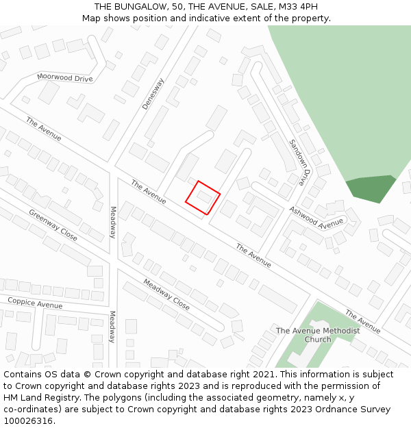 THE BUNGALOW, 50, THE AVENUE, SALE, M33 4PH: Location map and indicative extent of plot