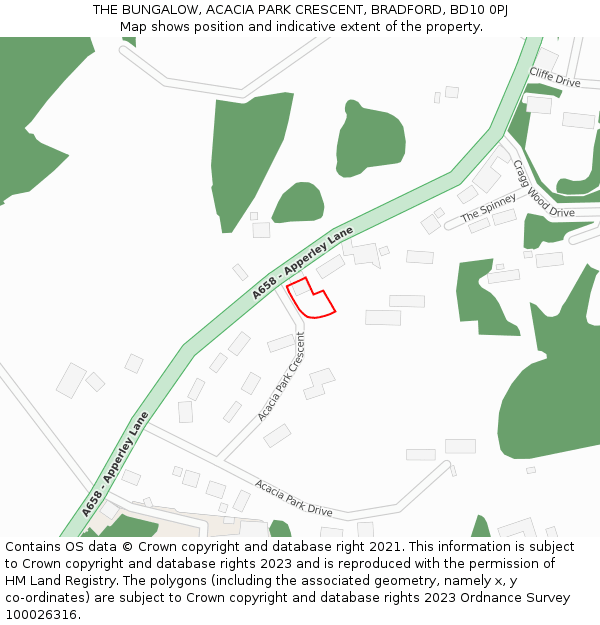THE BUNGALOW, ACACIA PARK CRESCENT, BRADFORD, BD10 0PJ: Location map and indicative extent of plot