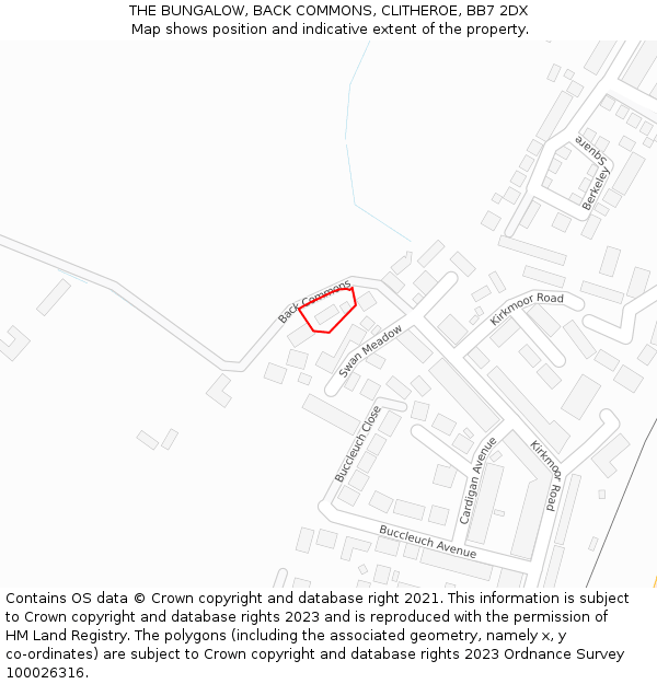 THE BUNGALOW, BACK COMMONS, CLITHEROE, BB7 2DX: Location map and indicative extent of plot