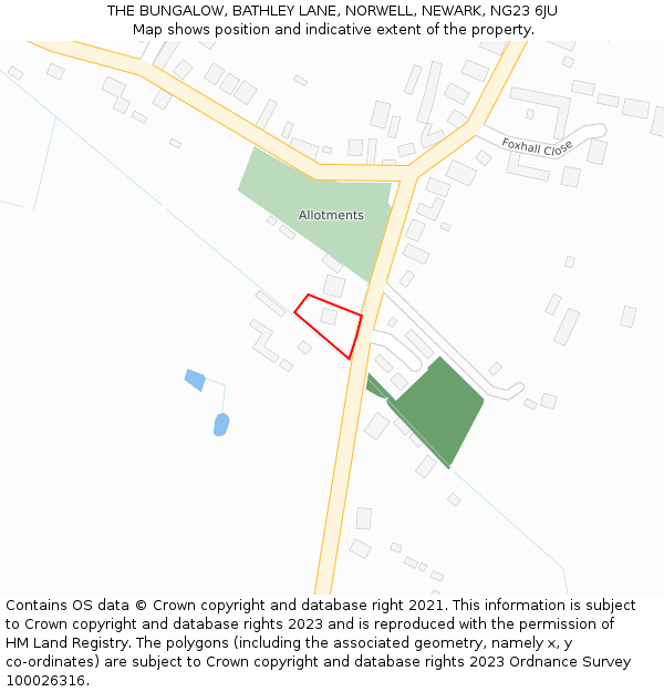 THE BUNGALOW, BATHLEY LANE, NORWELL, NEWARK, NG23 6JU: Location map and indicative extent of plot