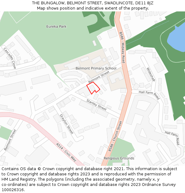 THE BUNGALOW, BELMONT STREET, SWADLINCOTE, DE11 8JZ: Location map and indicative extent of plot