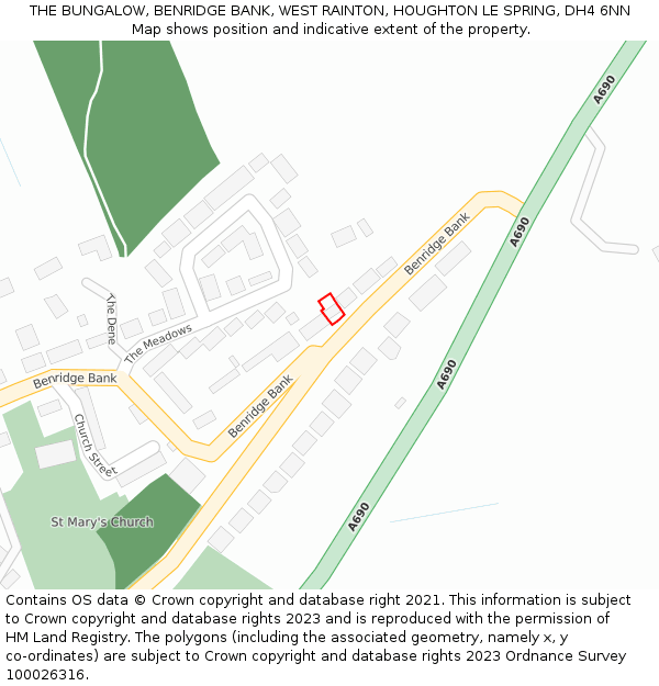 THE BUNGALOW, BENRIDGE BANK, WEST RAINTON, HOUGHTON LE SPRING, DH4 6NN: Location map and indicative extent of plot