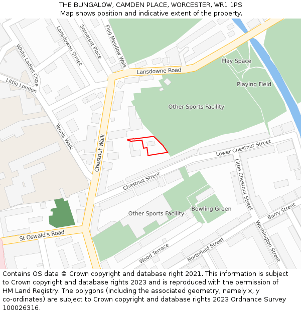 THE BUNGALOW, CAMDEN PLACE, WORCESTER, WR1 1PS: Location map and indicative extent of plot