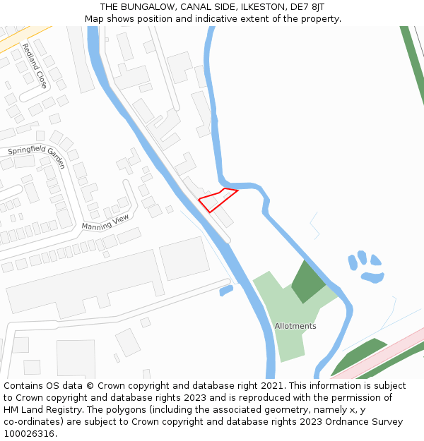 THE BUNGALOW, CANAL SIDE, ILKESTON, DE7 8JT: Location map and indicative extent of plot