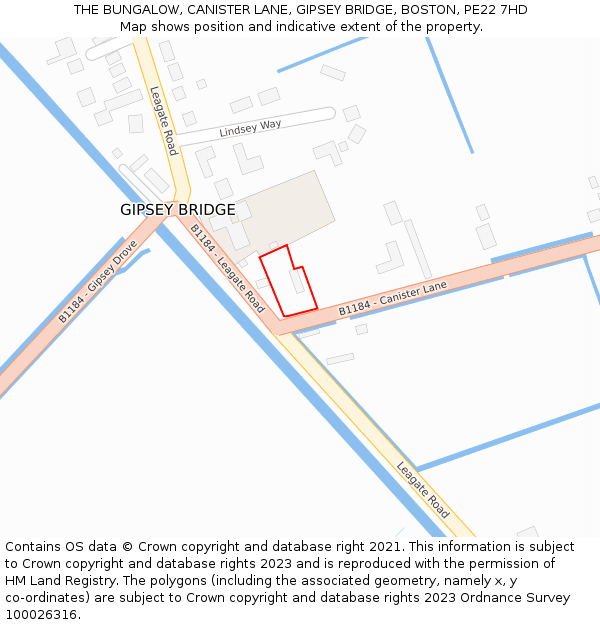 THE BUNGALOW, CANISTER LANE, GIPSEY BRIDGE, BOSTON, PE22 7HD: Location map and indicative extent of plot