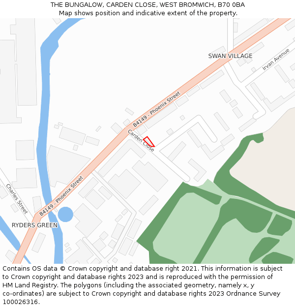 THE BUNGALOW, CARDEN CLOSE, WEST BROMWICH, B70 0BA: Location map and indicative extent of plot