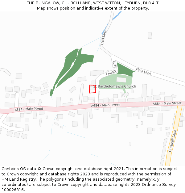 THE BUNGALOW, CHURCH LANE, WEST WITTON, LEYBURN, DL8 4LT: Location map and indicative extent of plot