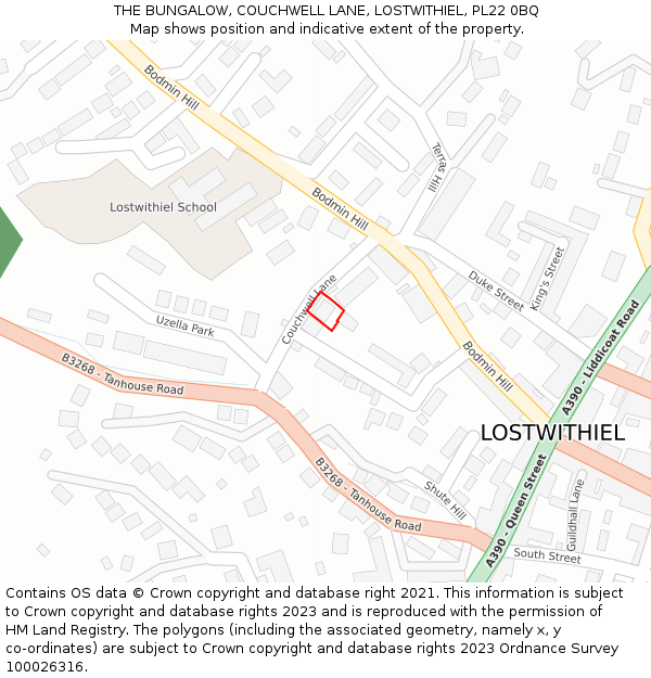 THE BUNGALOW, COUCHWELL LANE, LOSTWITHIEL, PL22 0BQ: Location map and indicative extent of plot