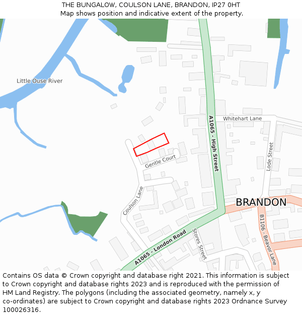 THE BUNGALOW, COULSON LANE, BRANDON, IP27 0HT: Location map and indicative extent of plot