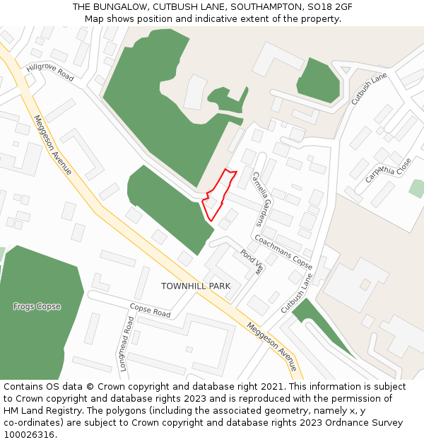 THE BUNGALOW, CUTBUSH LANE, SOUTHAMPTON, SO18 2GF: Location map and indicative extent of plot