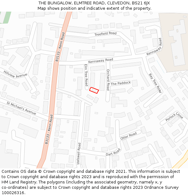 THE BUNGALOW, ELMTREE ROAD, CLEVEDON, BS21 6JX: Location map and indicative extent of plot