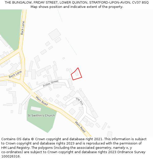 THE BUNGALOW, FRIDAY STREET, LOWER QUINTON, STRATFORD-UPON-AVON, CV37 8SQ: Location map and indicative extent of plot