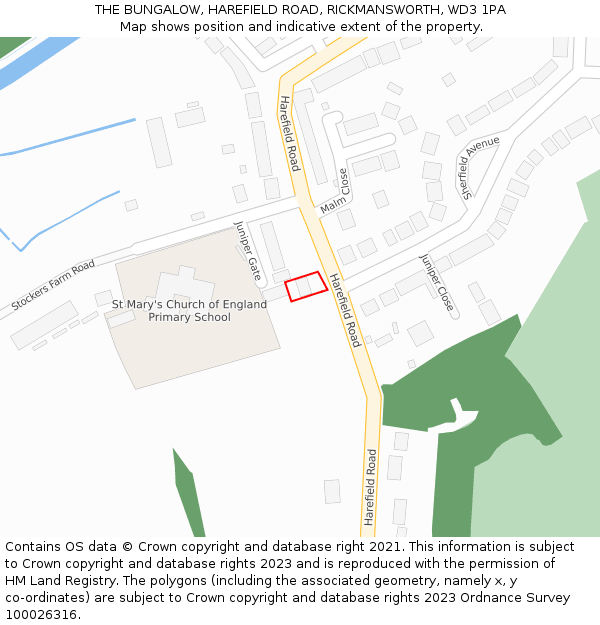 THE BUNGALOW, HAREFIELD ROAD, RICKMANSWORTH, WD3 1PA: Location map and indicative extent of plot