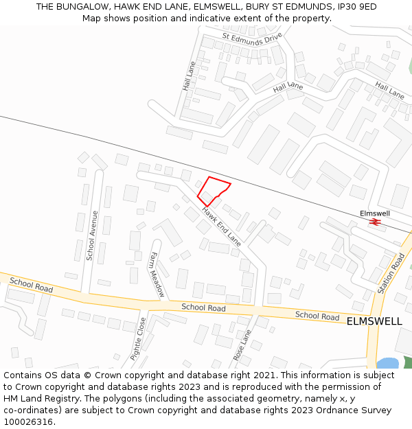 THE BUNGALOW, HAWK END LANE, ELMSWELL, BURY ST EDMUNDS, IP30 9ED: Location map and indicative extent of plot