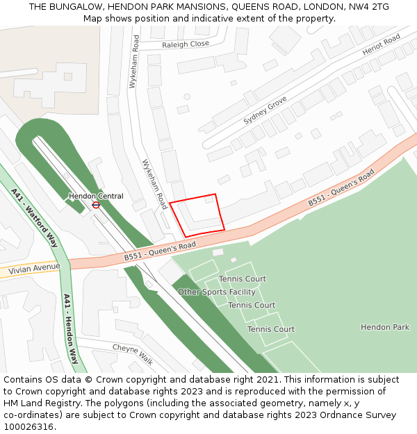 THE BUNGALOW, HENDON PARK MANSIONS, QUEENS ROAD, LONDON, NW4 2TG: Location map and indicative extent of plot